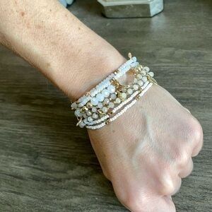 Bohemian Stackable Stretch Bracelet Set White Gold